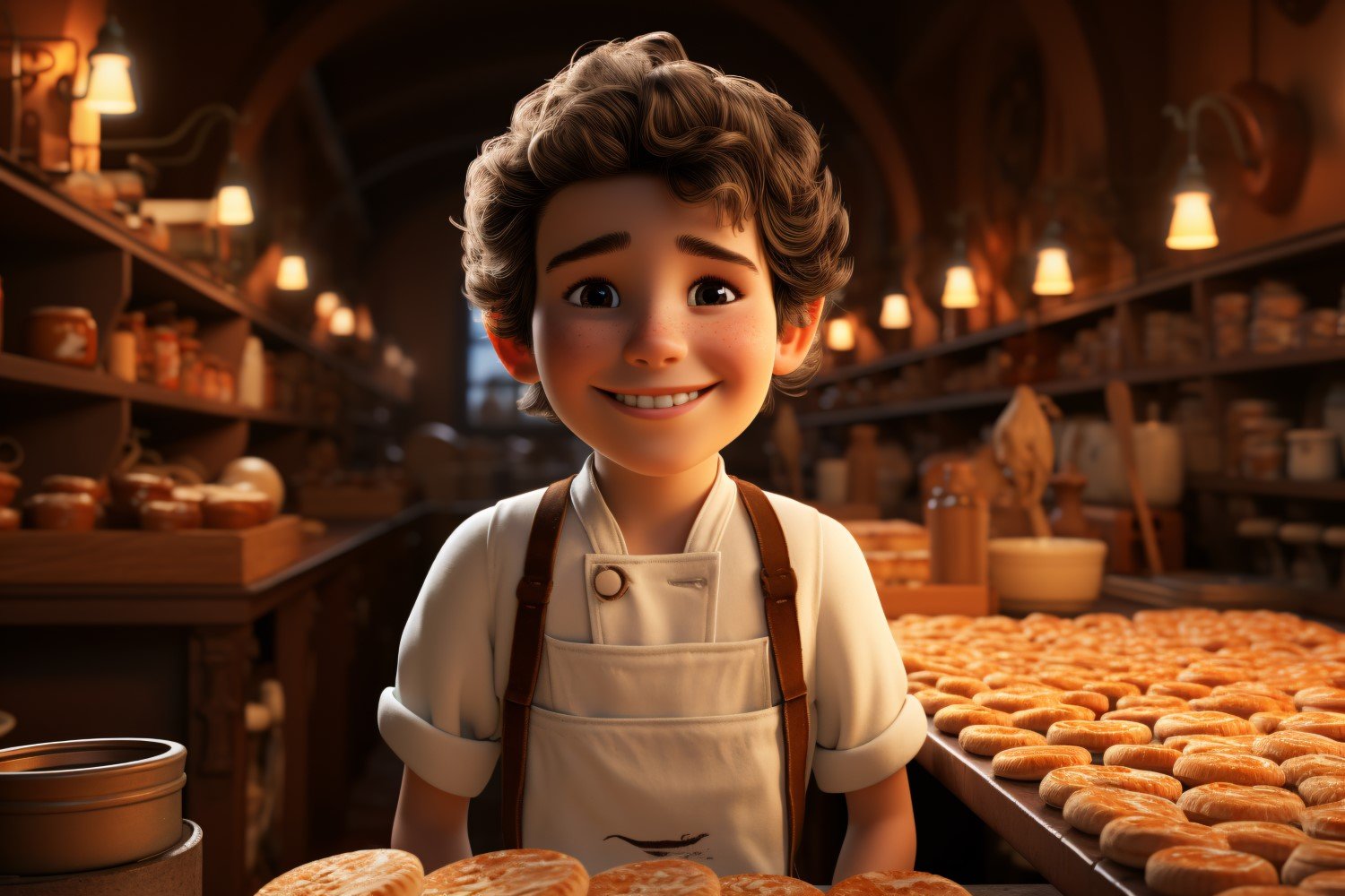 3D pixar Character Child Boy Bake with relevant environment 2