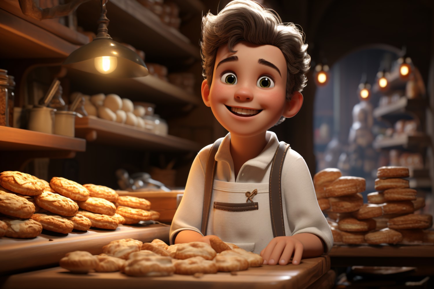 3D pixar Character Child Boy Bake with relevant environment 3