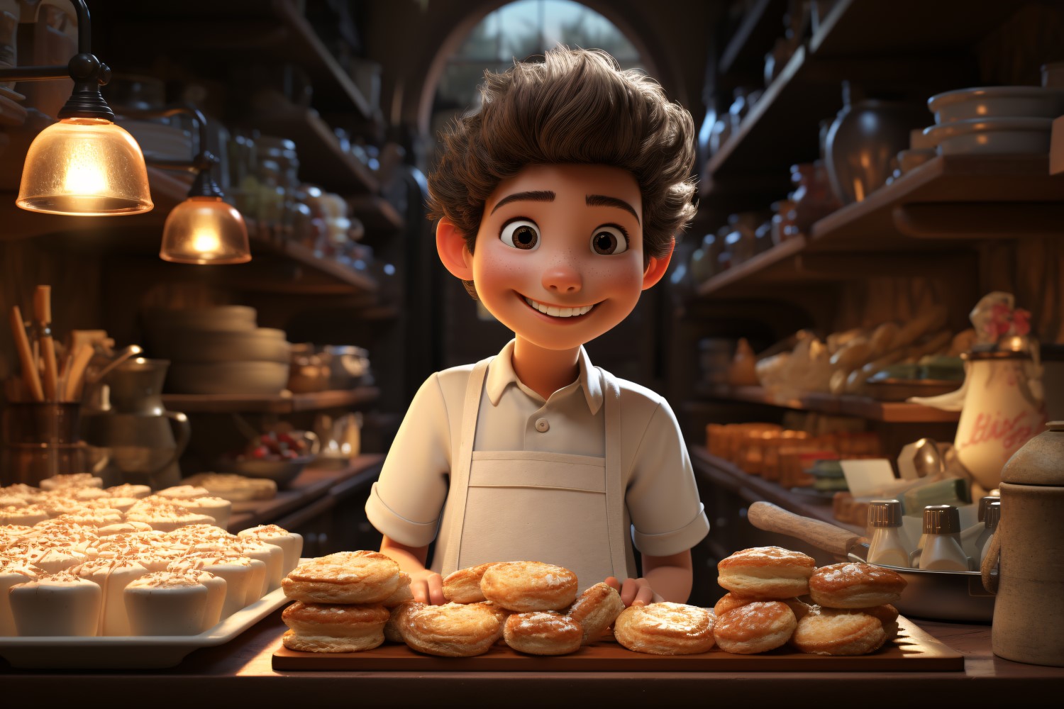 3D pixar Character Child Boy Bake with relevant environment 4