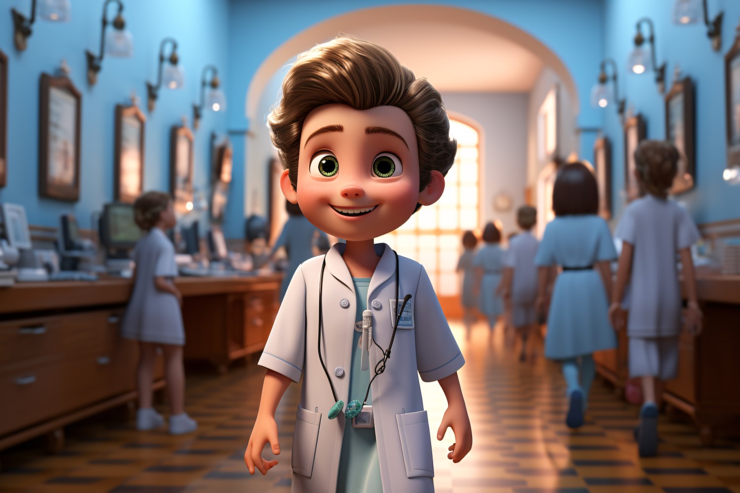 3D pixar Character Child Boy Nurse with relevant environment 1.