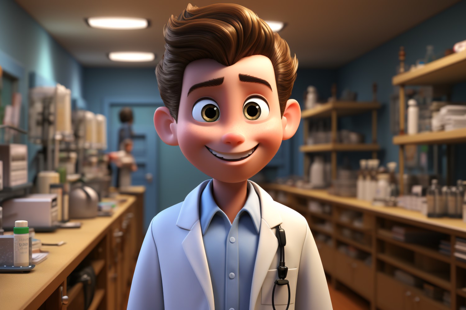 3D pixar Character Child Boy Nurse with relevant environment 3.