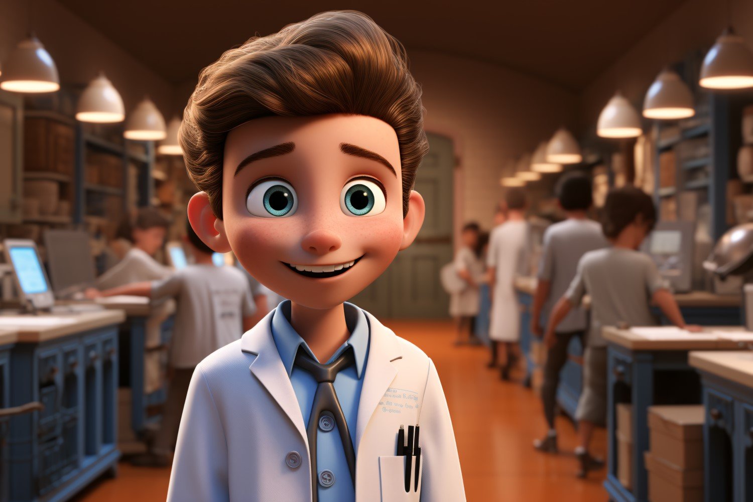 3D pixar Character Child Boy Nurse with relevant environment 4.