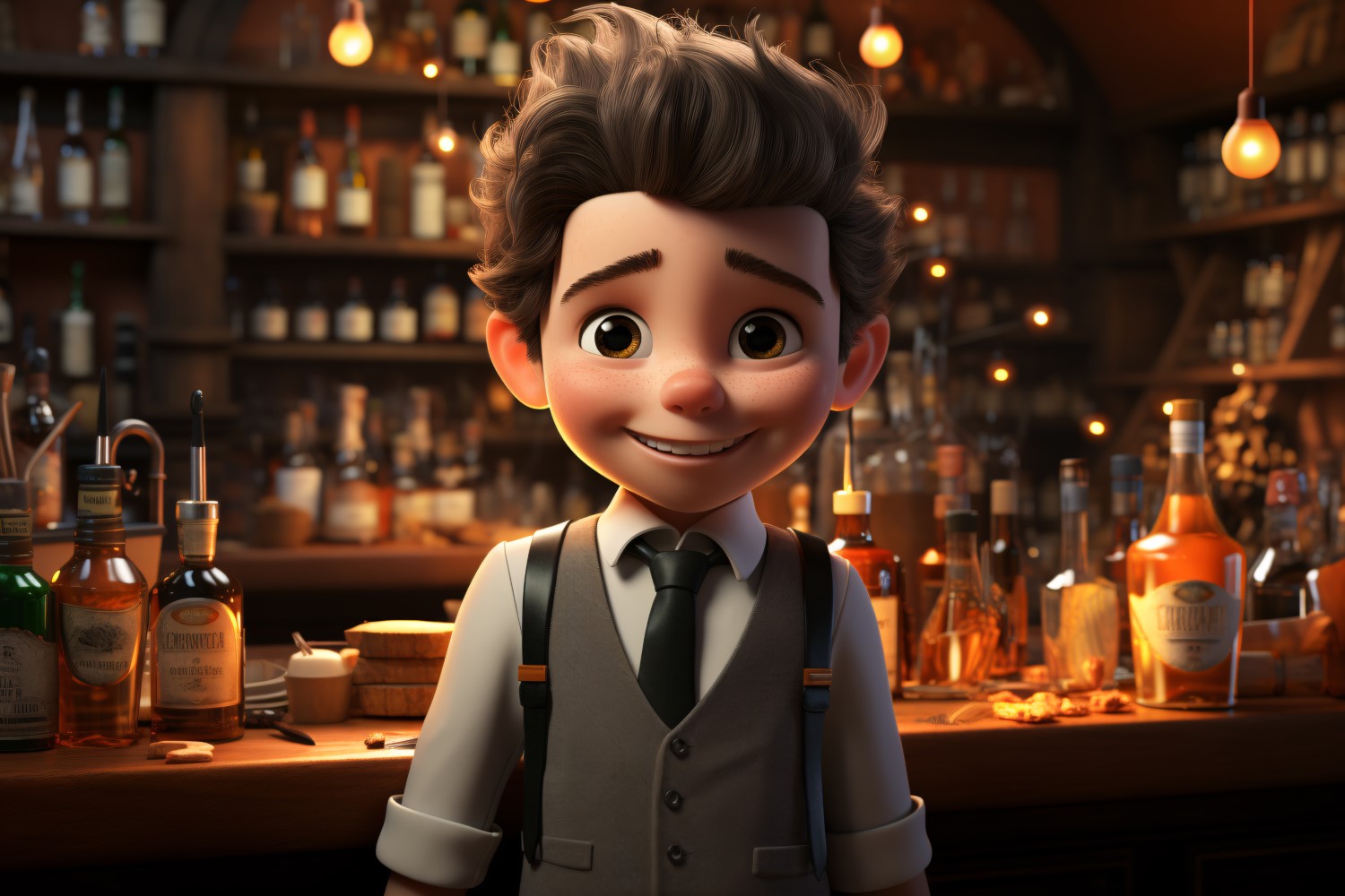 3D Character Child Boy Bartender with relevant environment 2