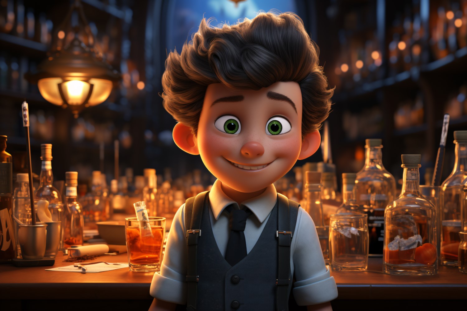 3D Character Child Boy Bartender with relevant environment 3