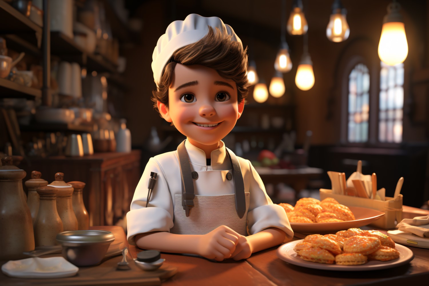 3D pixar Character Child Boy Chef with relevant environment 1