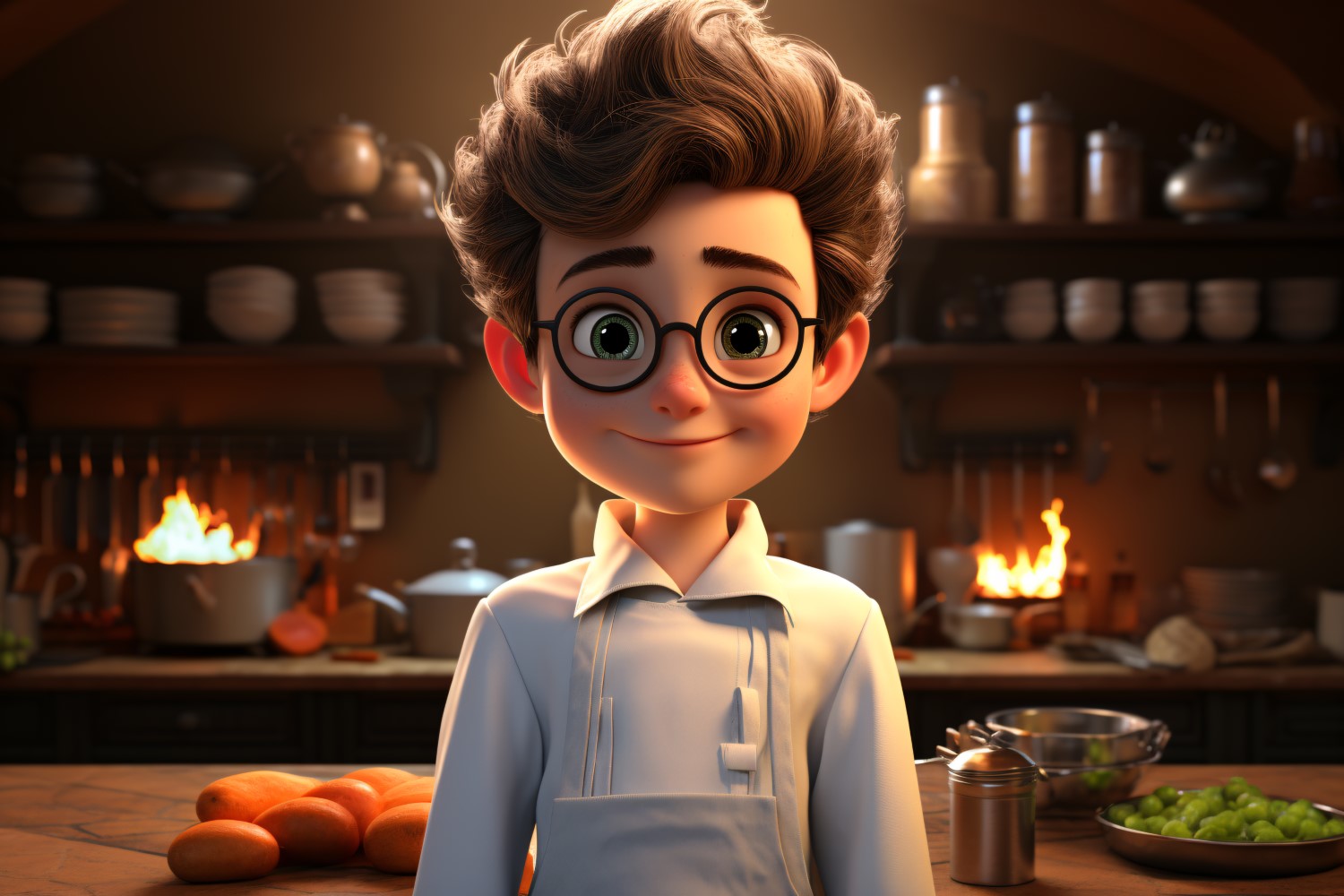 3D pixar Character Child Boy Chef with relevant environment 2