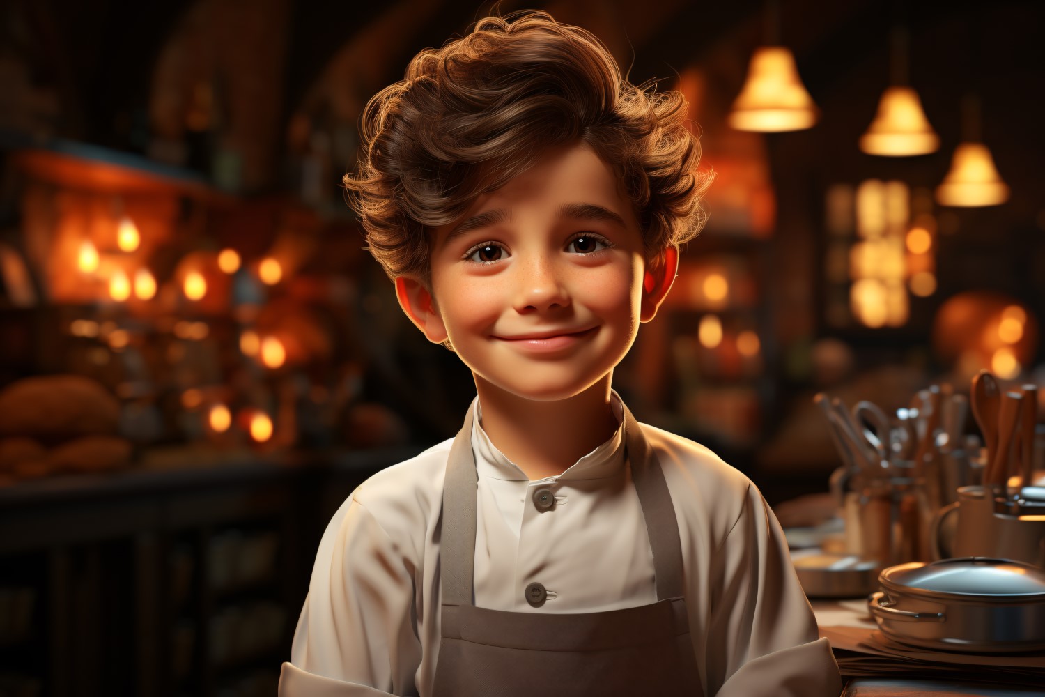 3D pixar Character Child Boy Chef with relevant environment 4