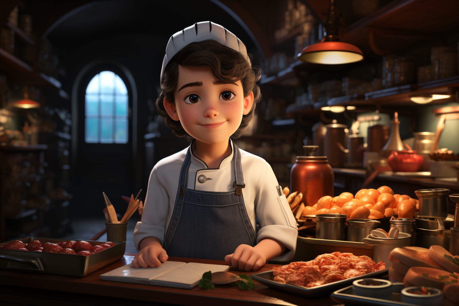 3D pixar Character Child Boy Chef with relevant environment 5