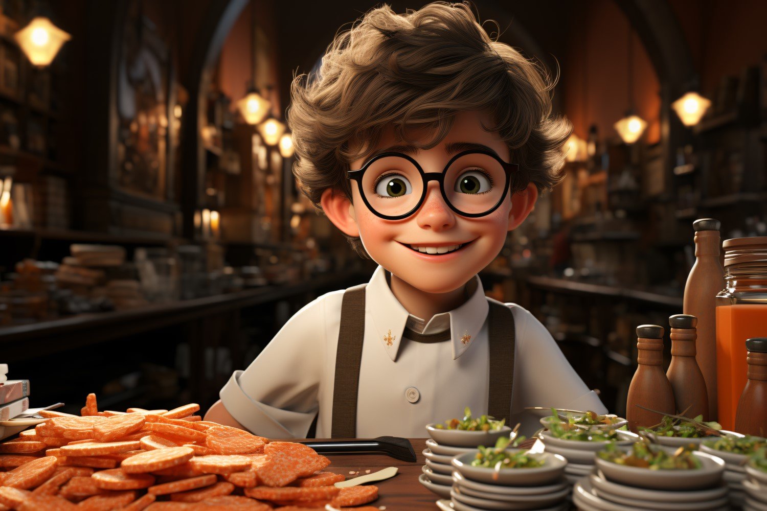 3D pixar Character Child Boy Chef with relevant environment 7