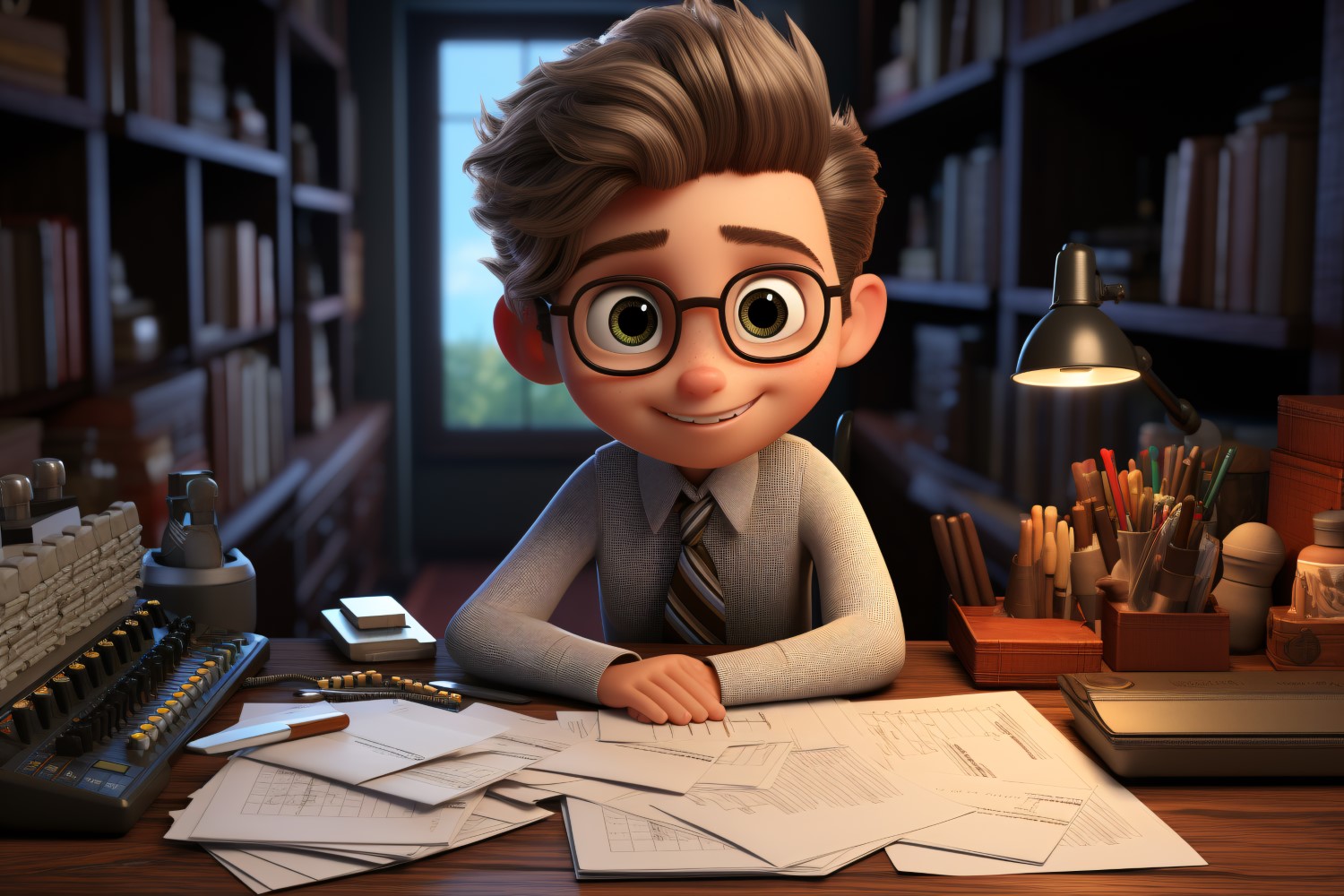 3D Character Child Boy Economist with relevant environment 3