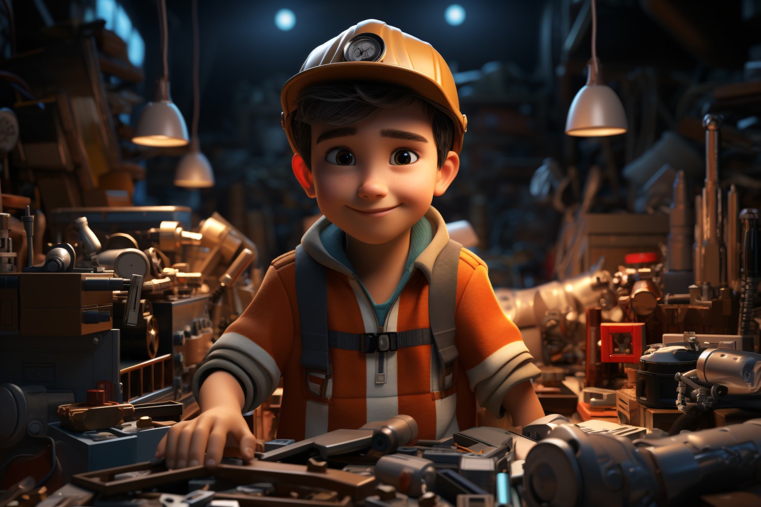 3D Character Child Boy Engineer with relevant environment 4