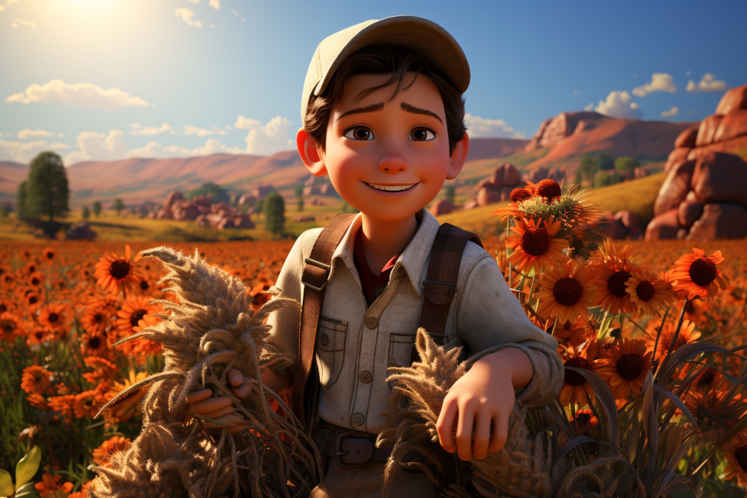 3D Character Child Boy Farmer with relevant environment 2