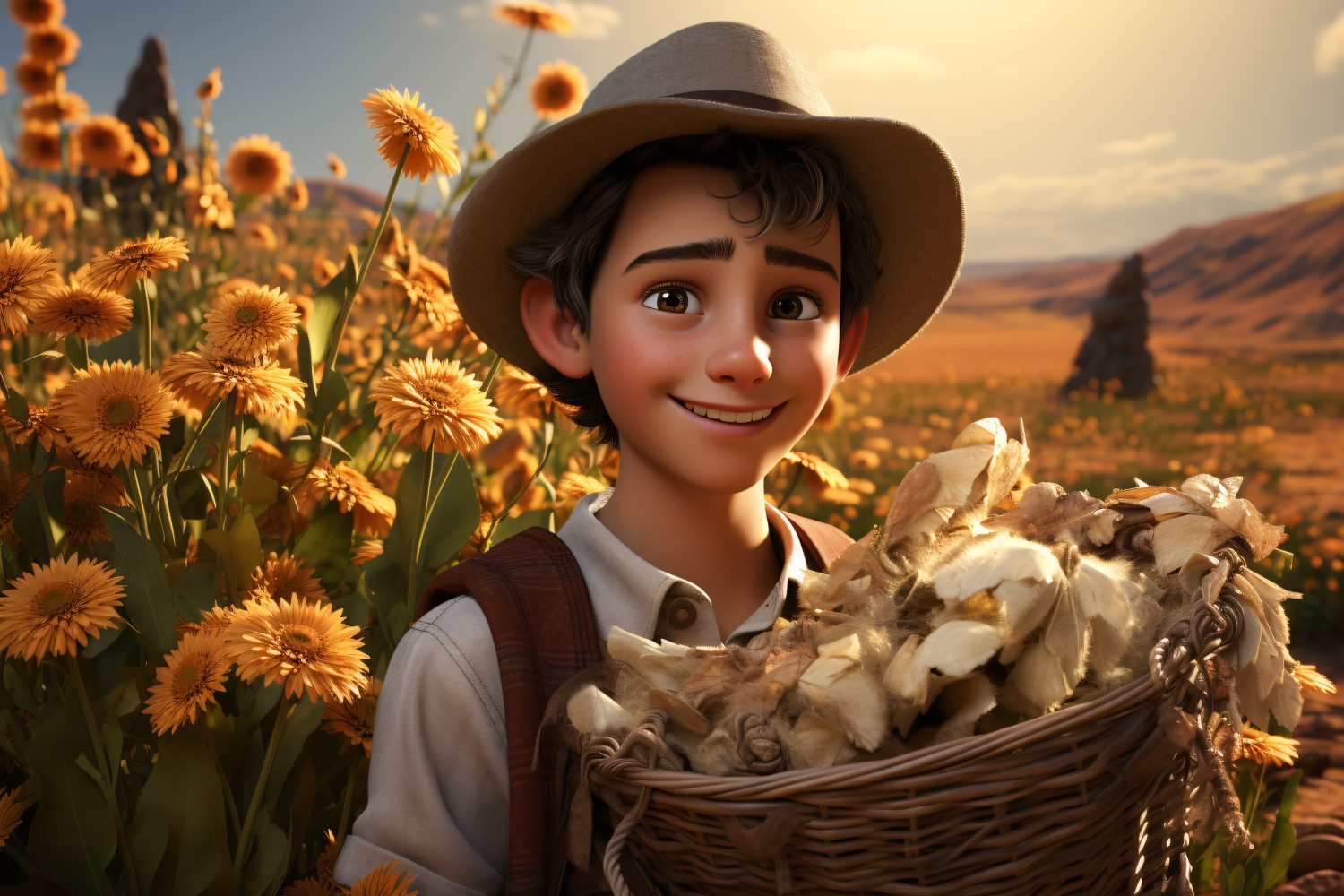 3D Character Child Boy Farmer with relevant environment 4