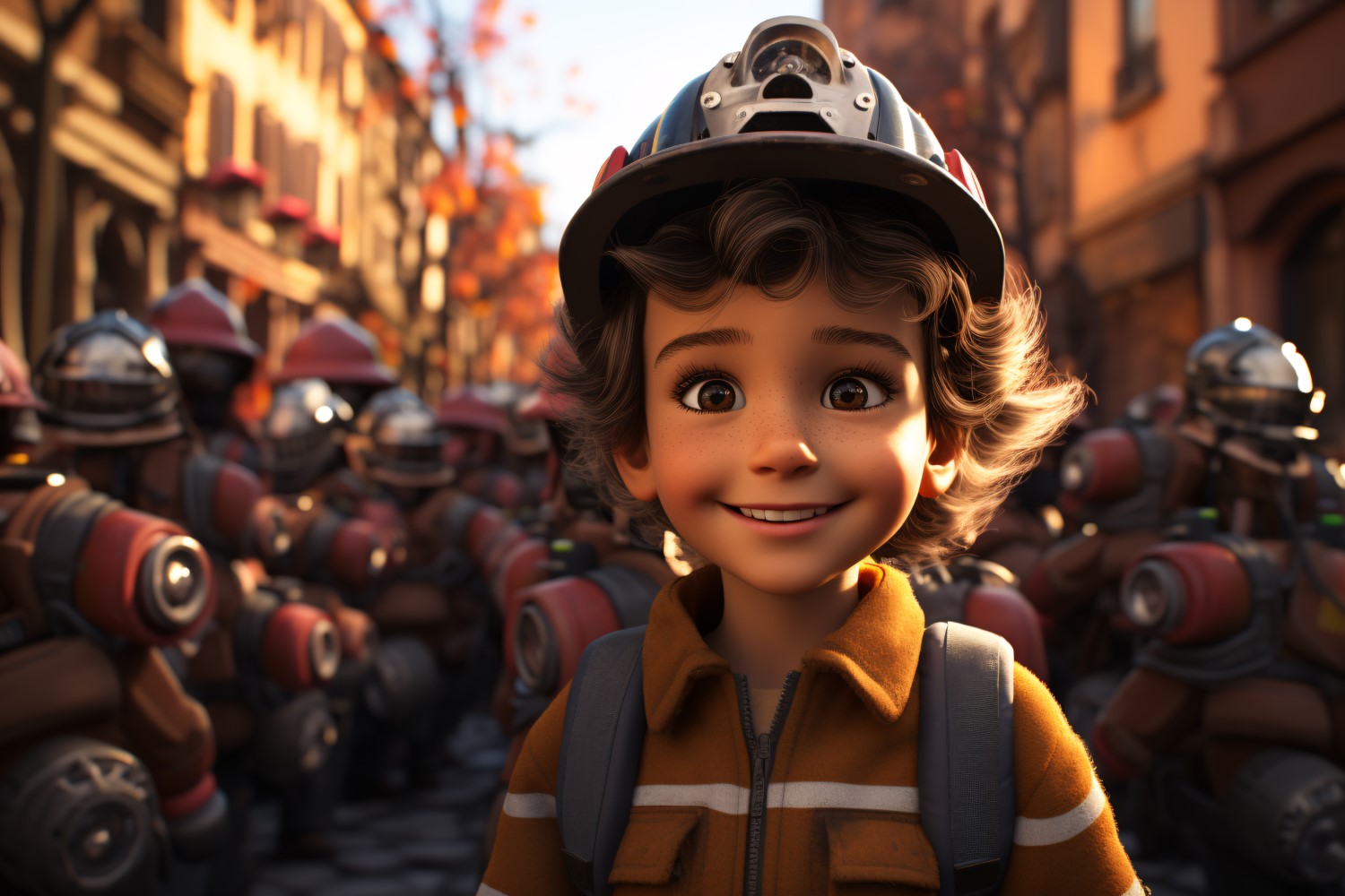 3D Character Child Boy Firefighter with relevant environment 1