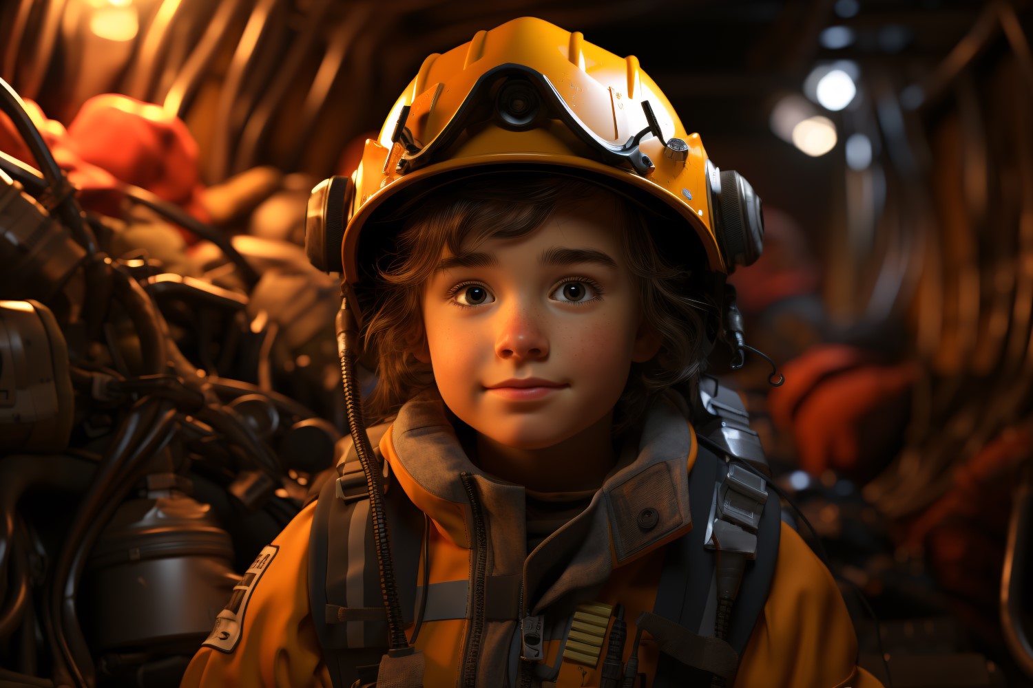 3D Character Child Boy Firefighter with relevant environment 2