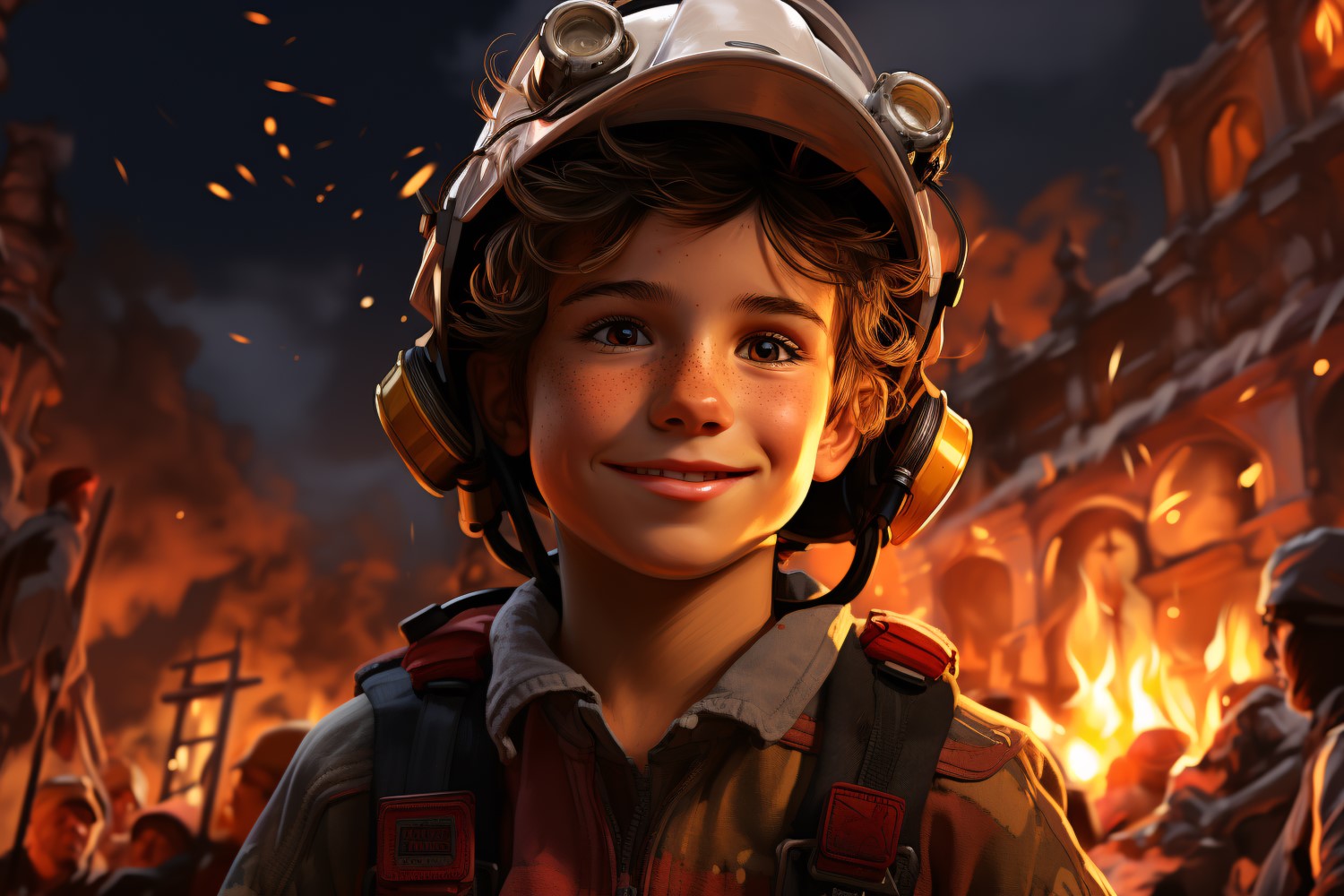 3D Character Child Boy Firefighter with relevant environment 3