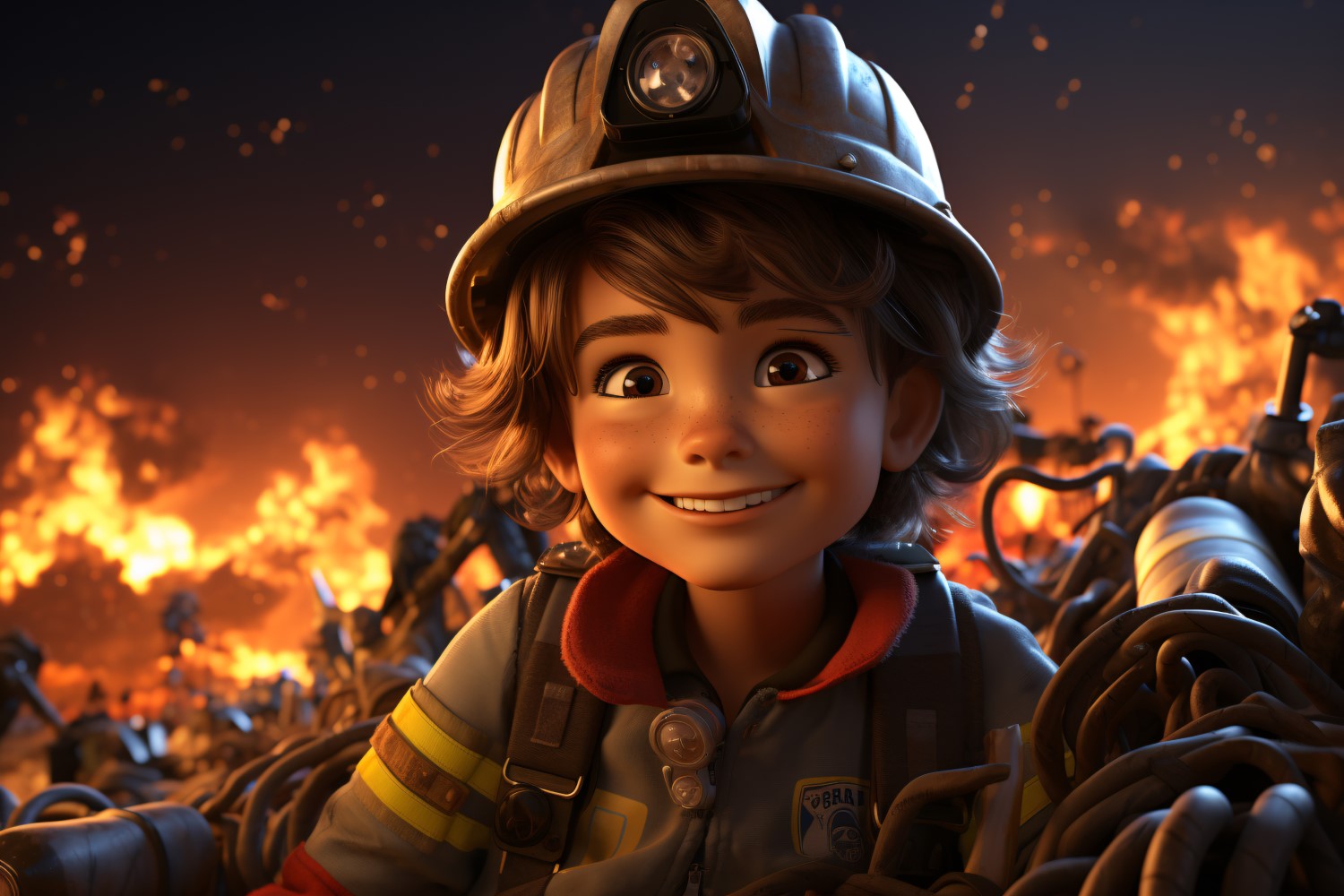 3D Character Child Boy Firefighter with relevant environment 4