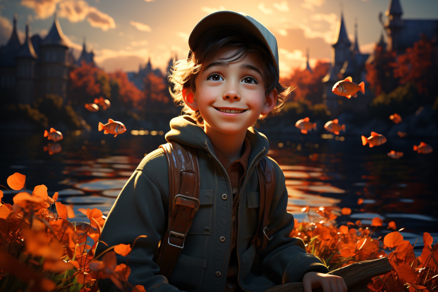 3D Character Child Boy Fisherman with relevant environment 1