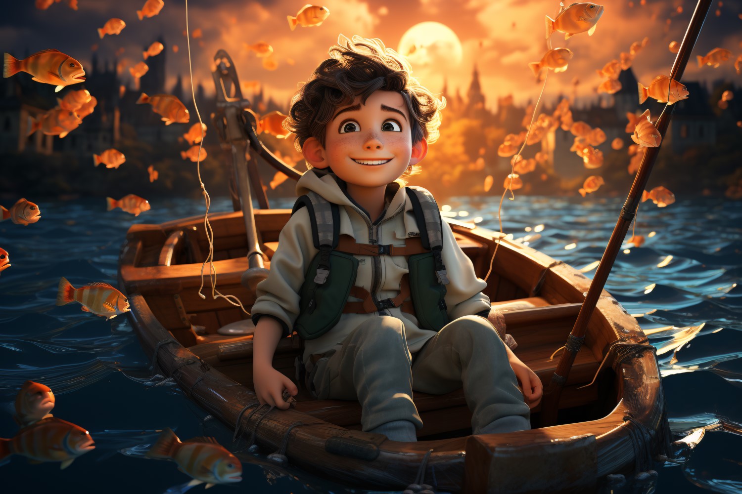 3D Character Child Boy Fisherman with relevant environment 2