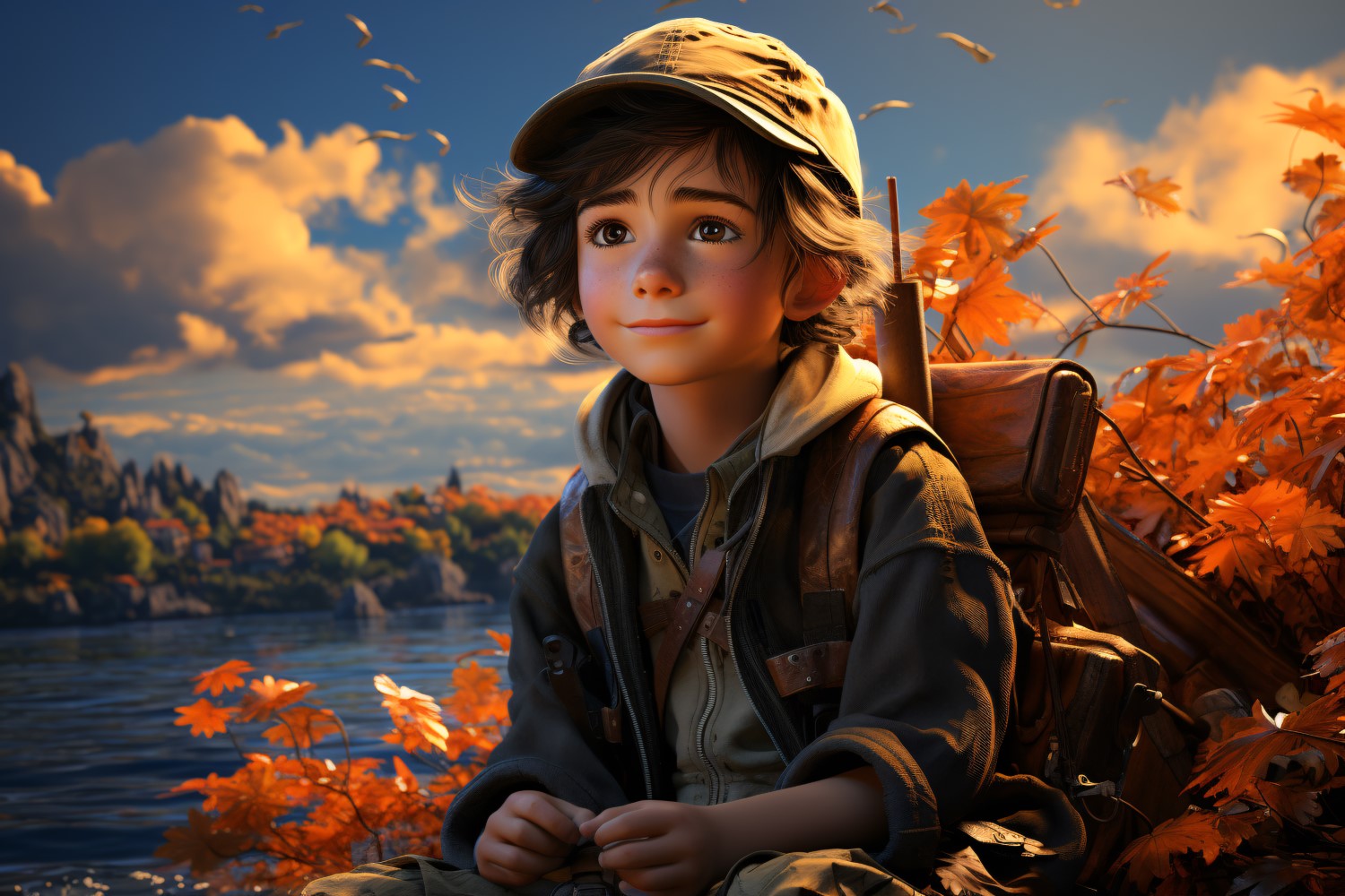 3D Character Child Boy Fisherman with relevant environment 4