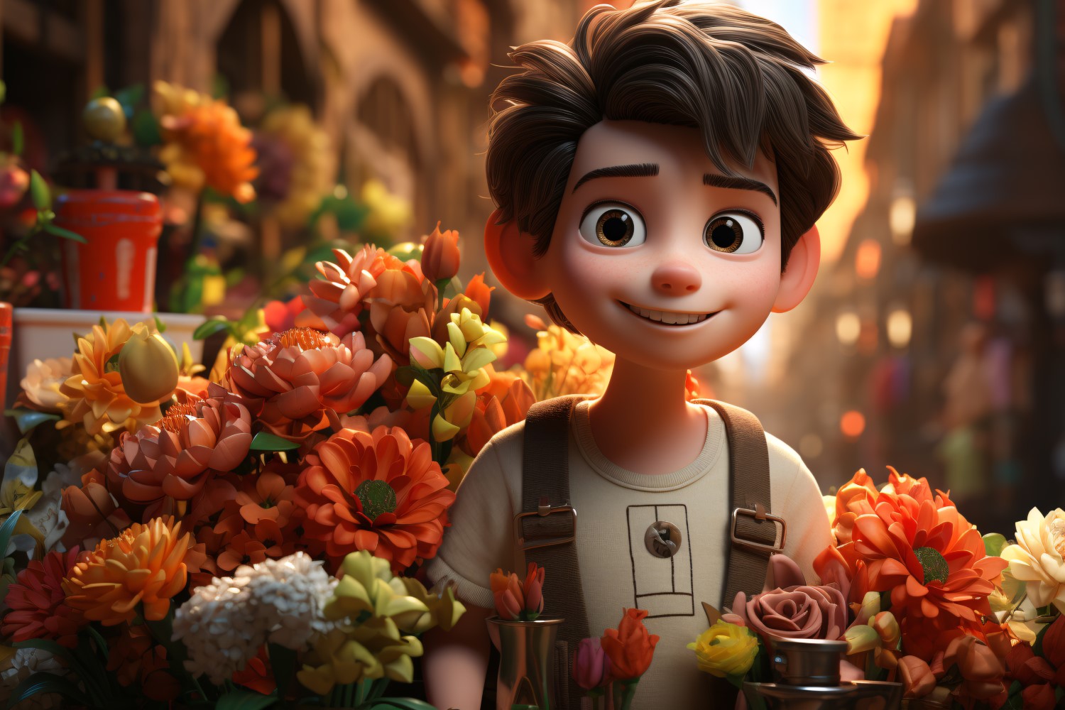 3D Character Child Boy Florist with relevant environment 2