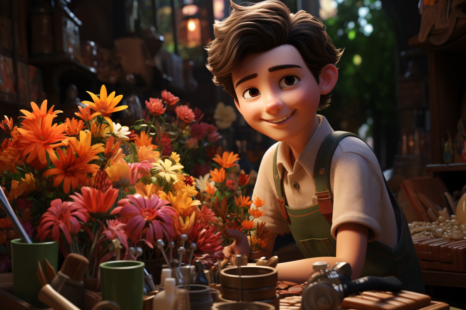 3D Character Child Boy Florist with relevant environment 3