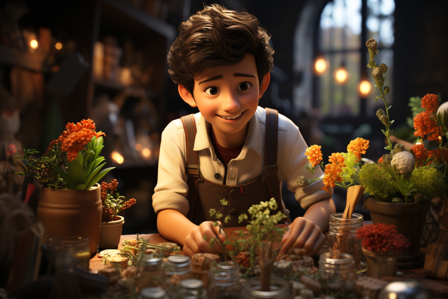 3D Character Child Boy Florist with relevant environment 4