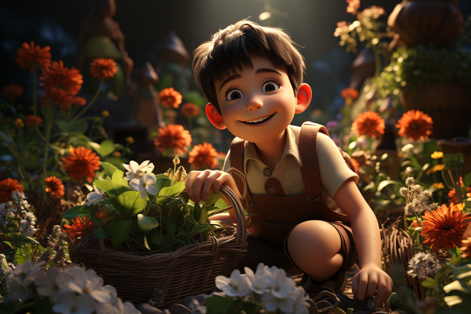 3D Character Child Boy gardener with relevant environment 3