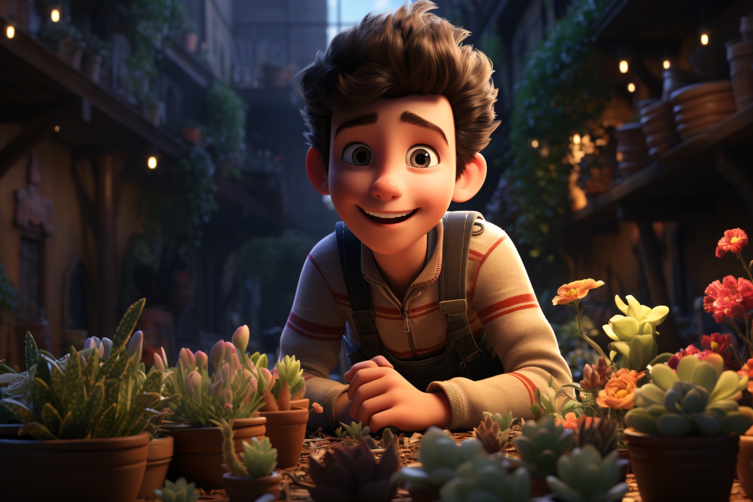 3D Character Child Boy gardener with relevant environment 4