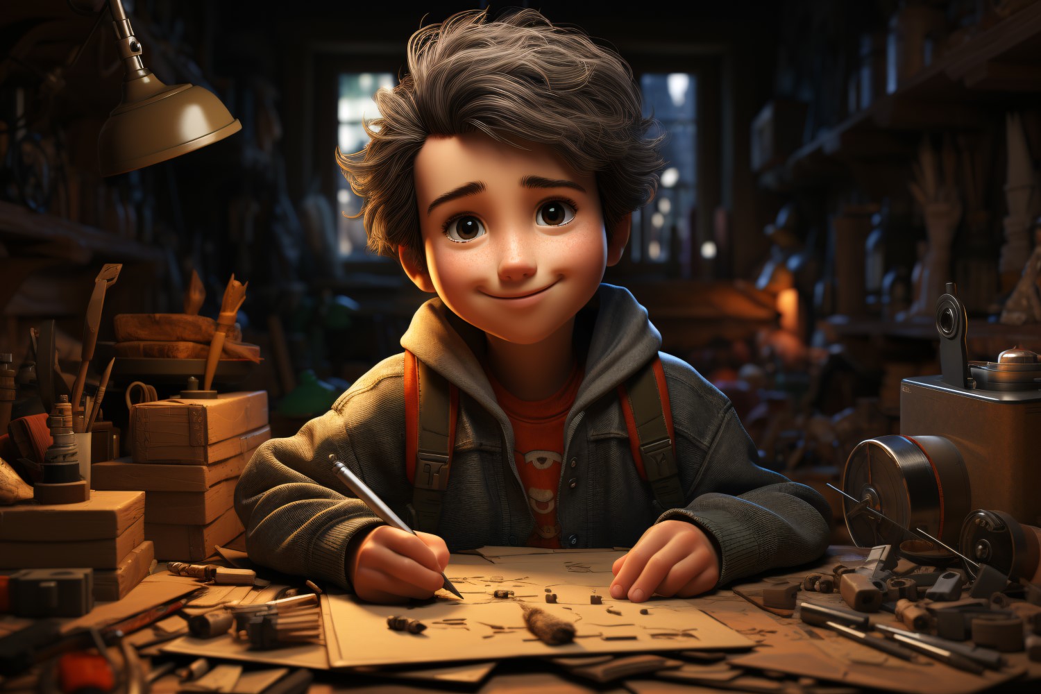 3D Character Child Boy Carpenter with relevant environment 1.