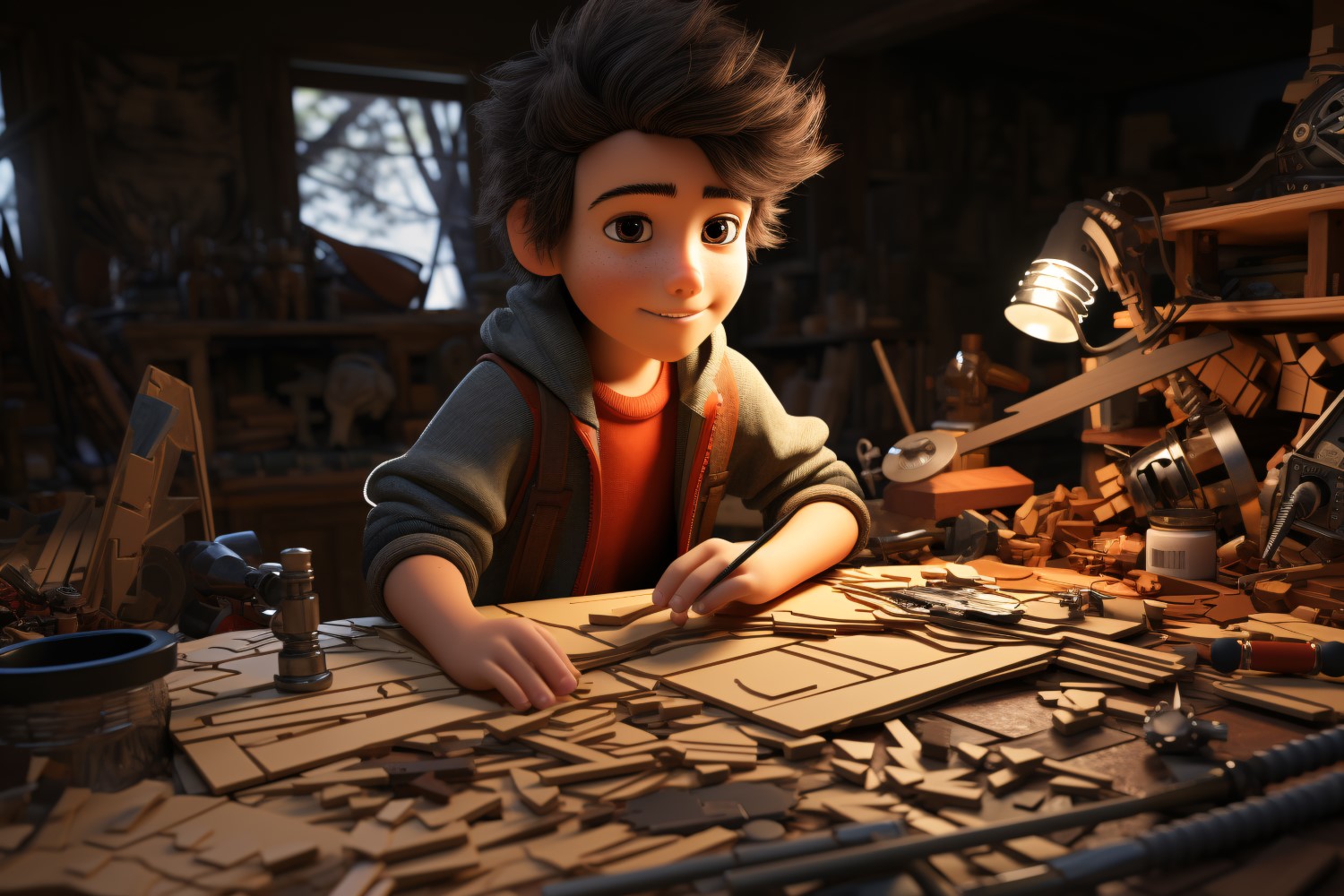 3D Character Child Boy Carpenter with relevant environment 2.