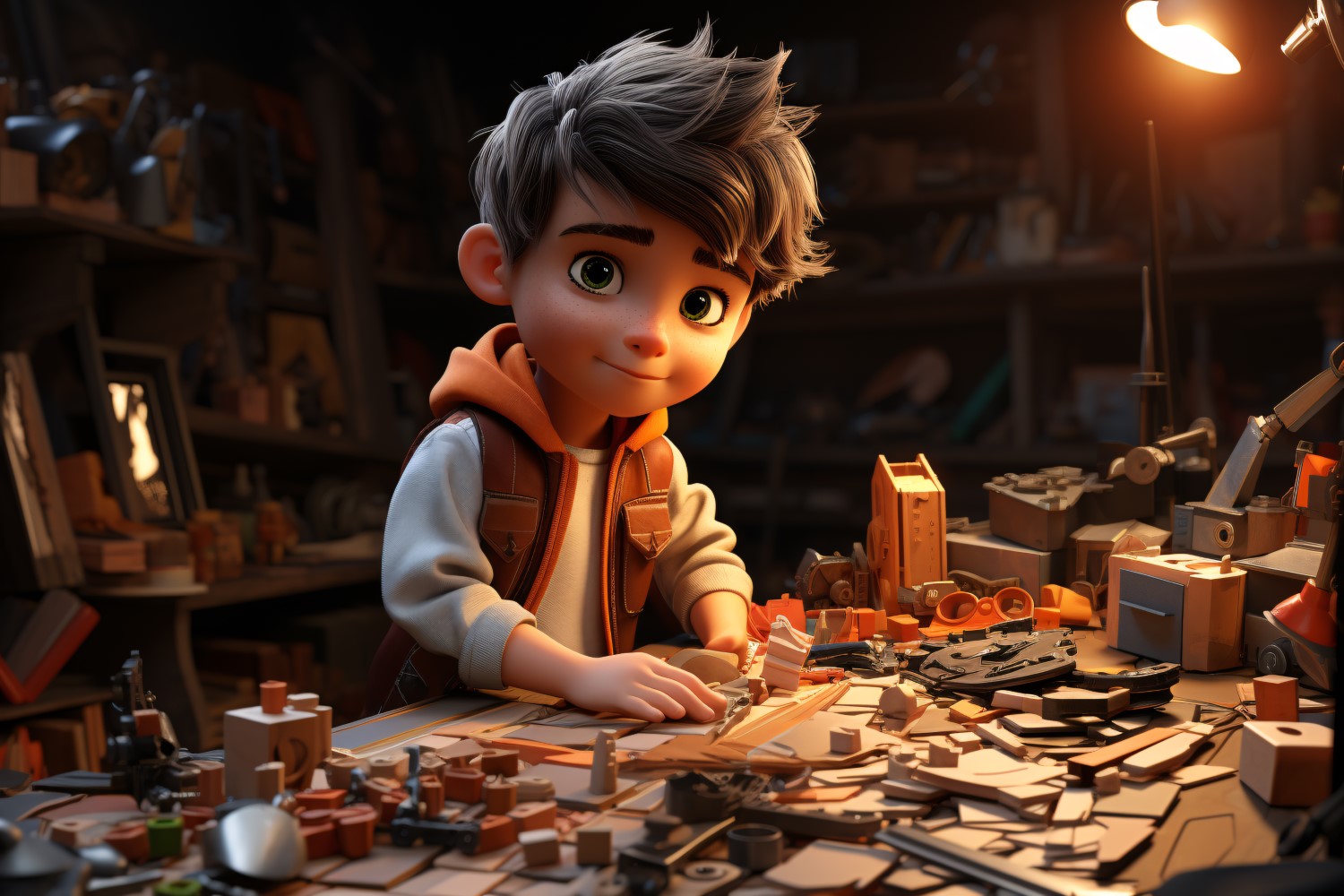 3D Character Child Boy Carpenter with relevant environment 3.