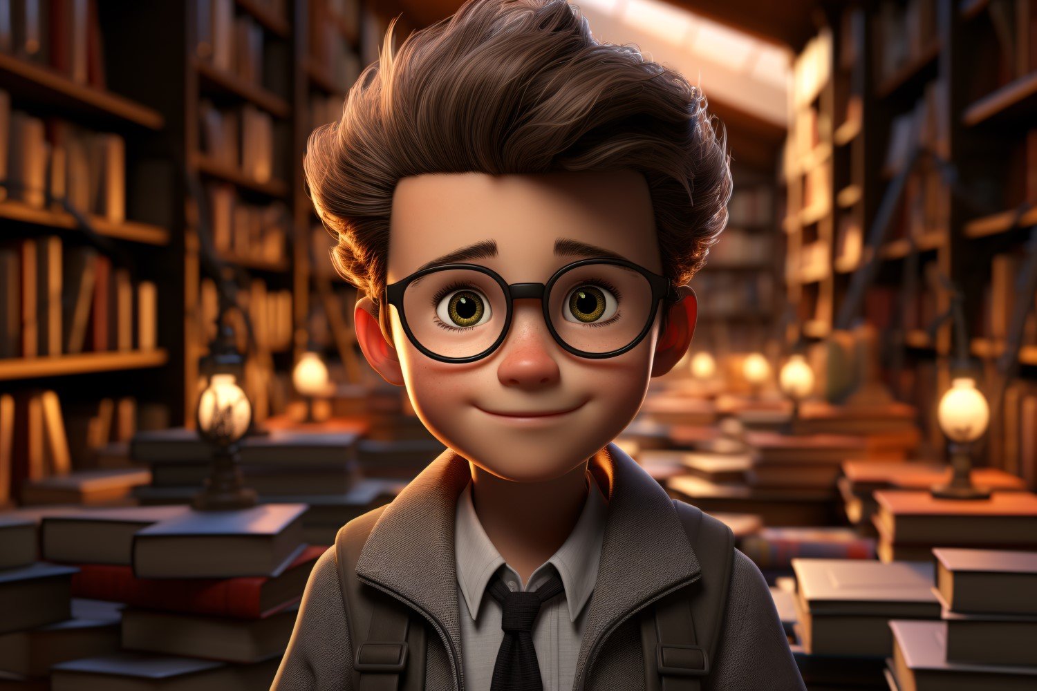 3D Character Child Boy Librarian with relevant environment 1