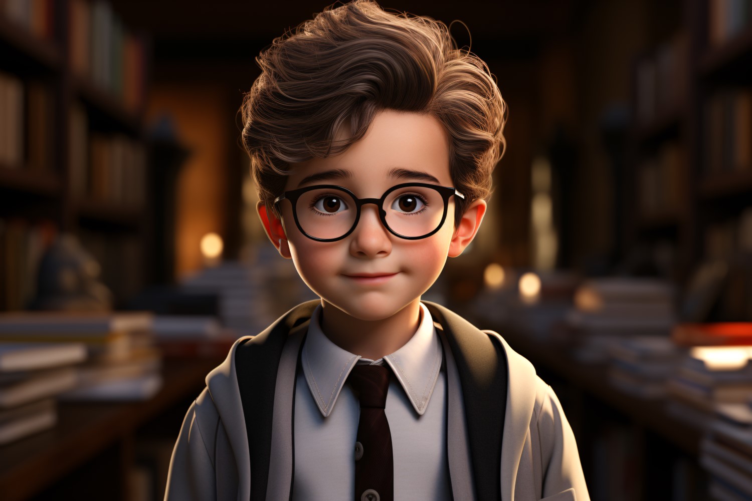 3D Character Child Boy Librarian with relevant environment 2