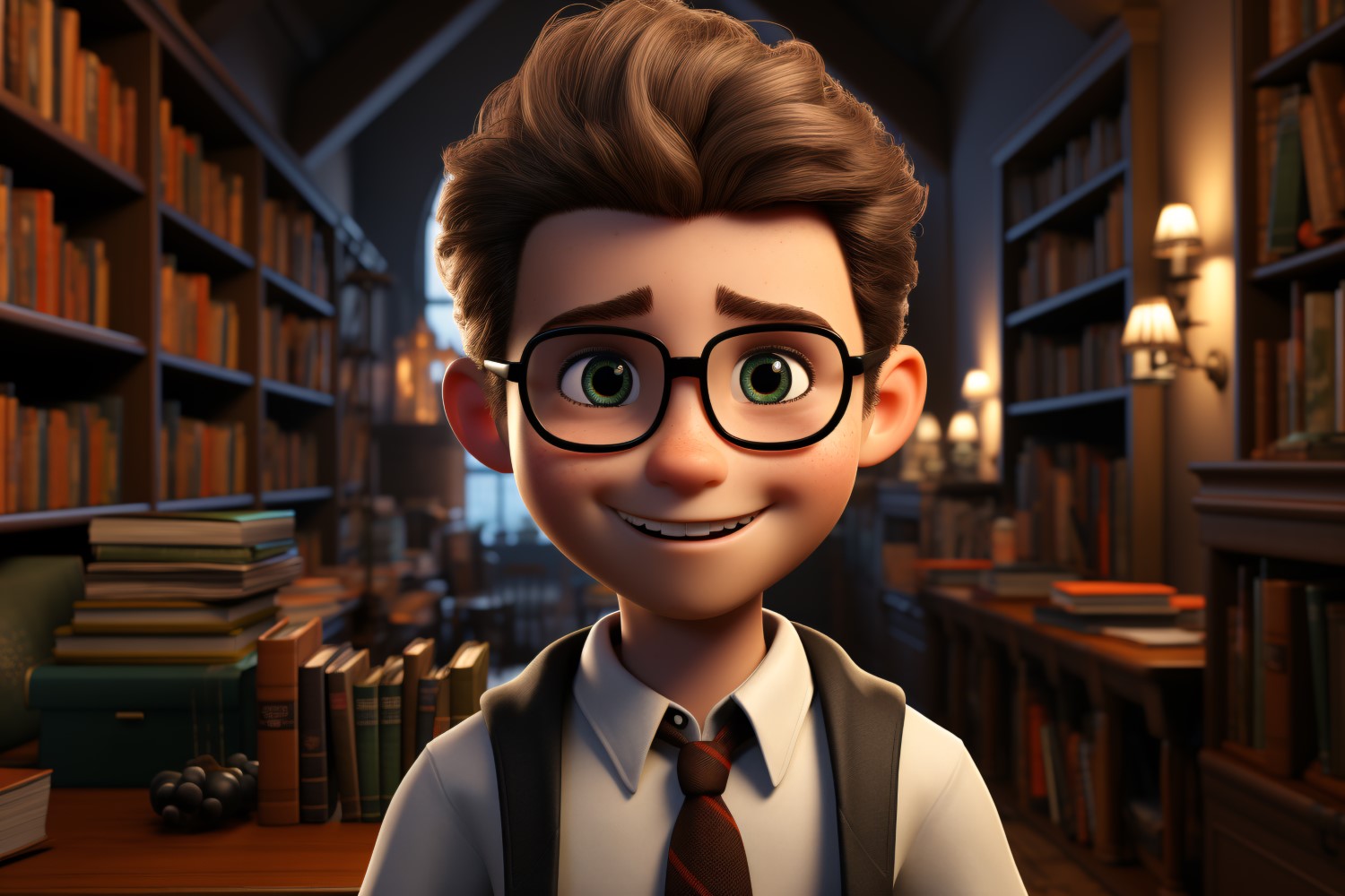 3D Character Child Boy Librarian with relevant environment 3