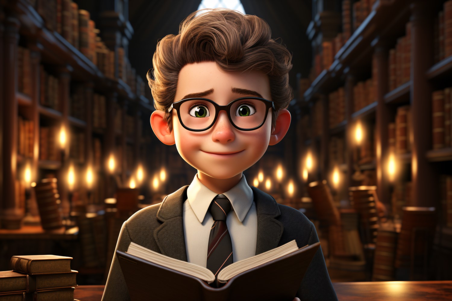 3D Character Child Boy Librarian with relevant environment 4