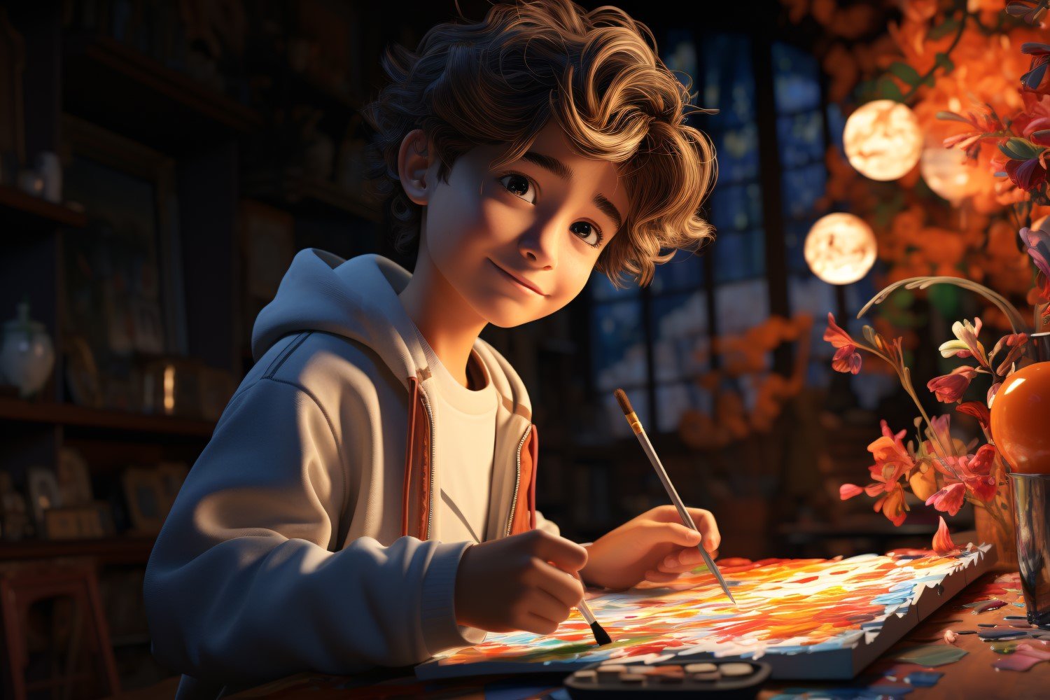 3D Character Child Boy Painter with relevant environment 1.