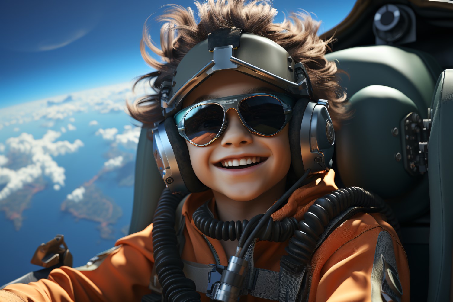 3D Pixar Character Child Boy pilot with relevant environment 1.