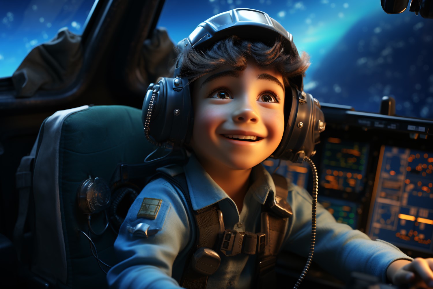 3D Pixar Character Child Boy pilot with relevant environment 2.