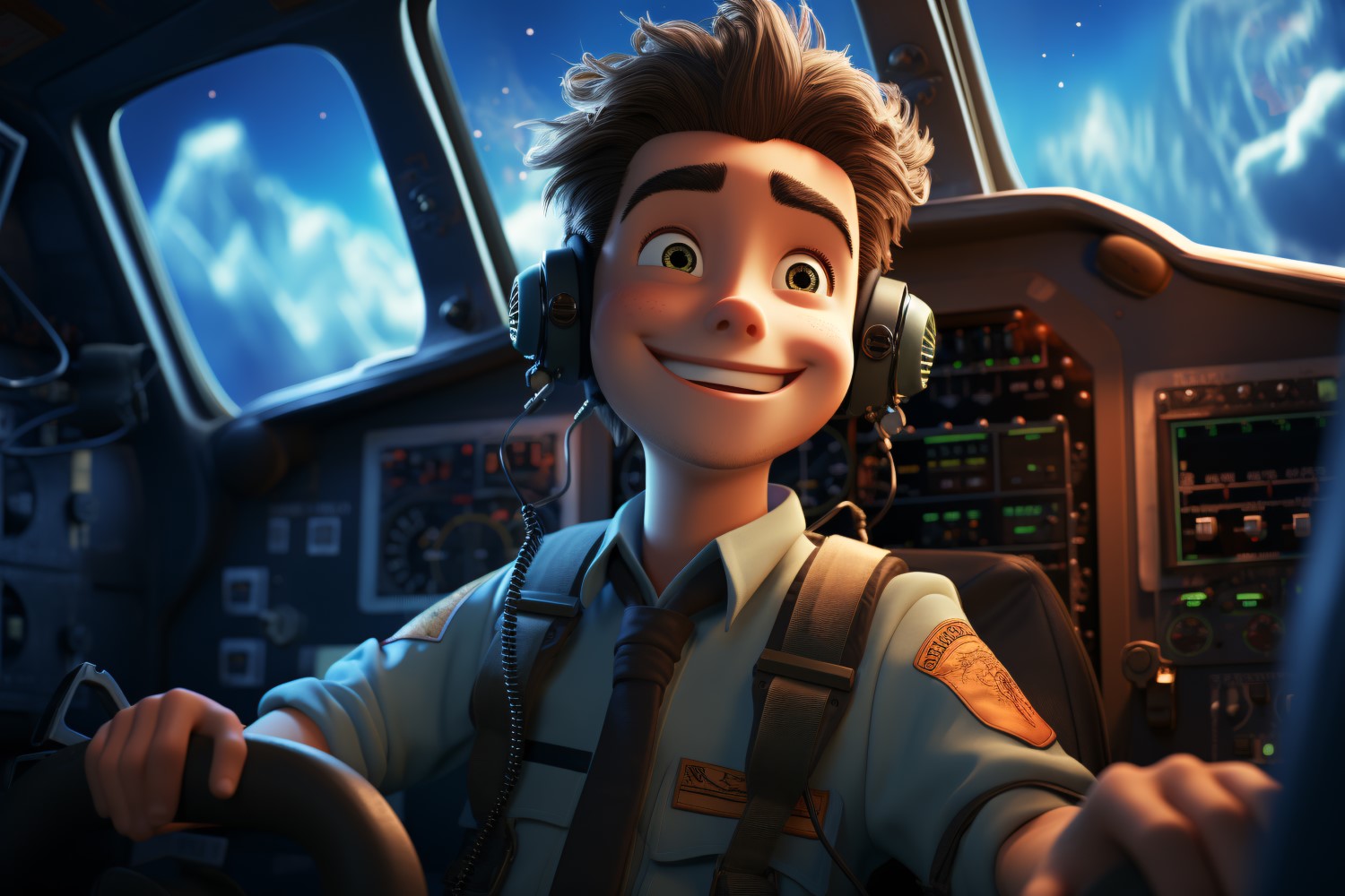 3D Pixar Character Child Boy pilot with relevant environment 3.