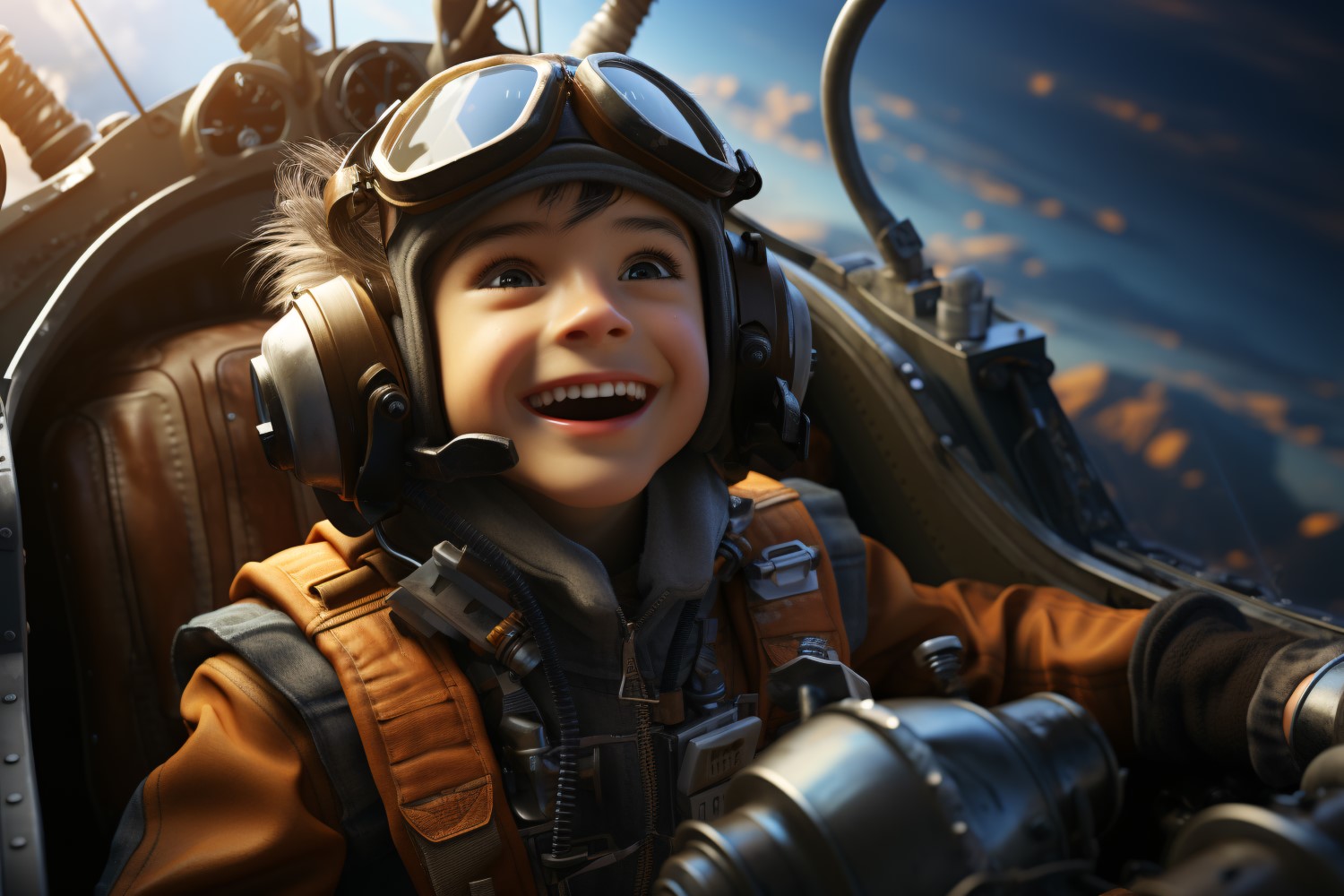 3D Pixar Character Child Boy pilot with relevant environment 4.