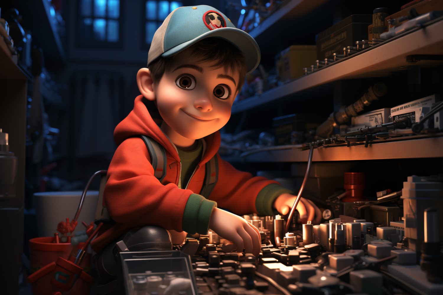 3D Character Child Boy plumber with relevant environment 2