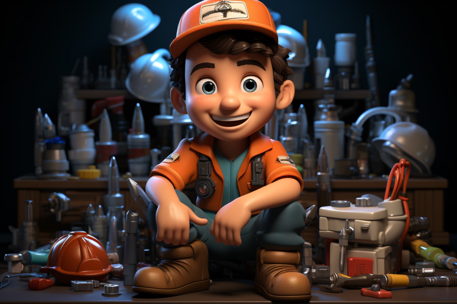 3D Character Child Boy plumber with relevant environment 3