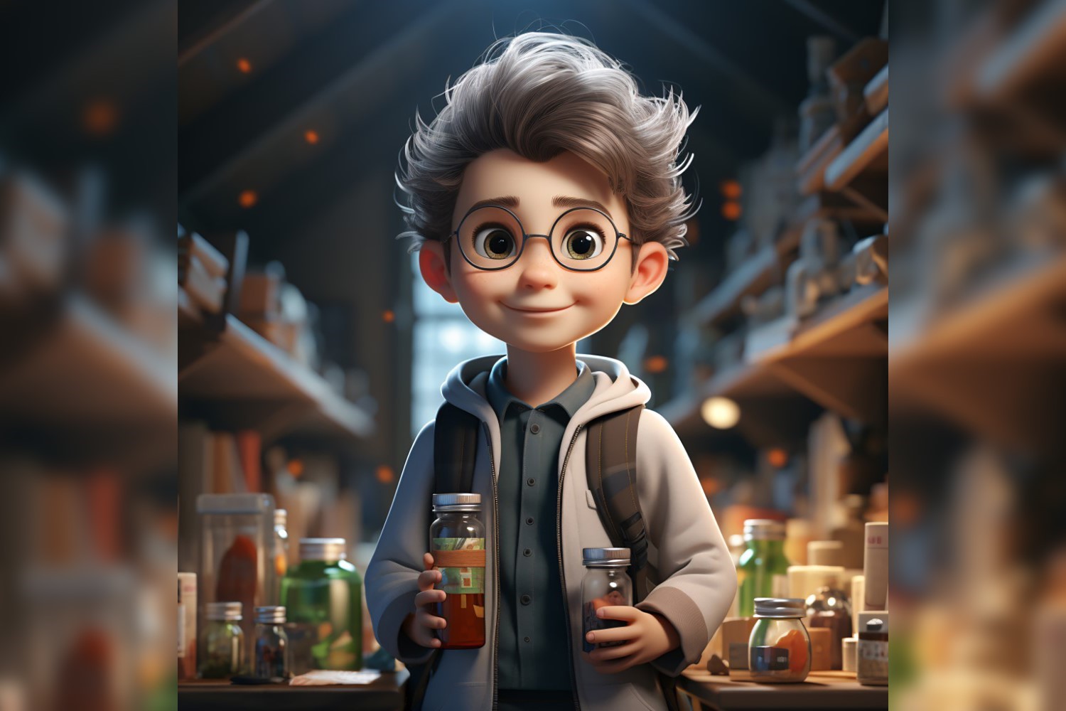 3D Character Child Boy scientist with relevant environment 25