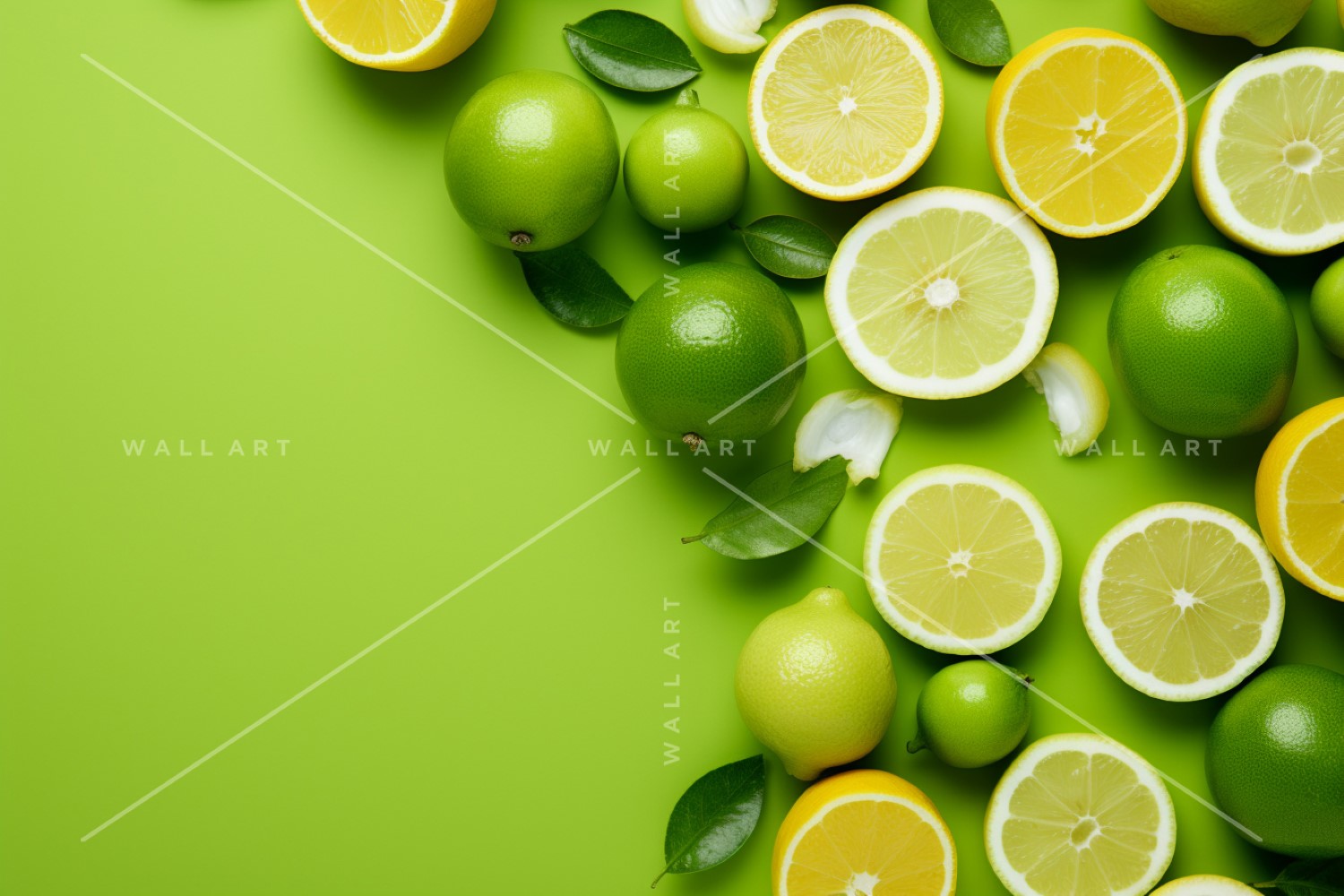 Citrus Fruits Background flat lay on Green Background 10