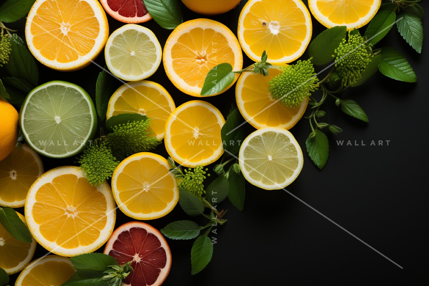 Citrus Fruits Background flat lay on Dark Green Background 1