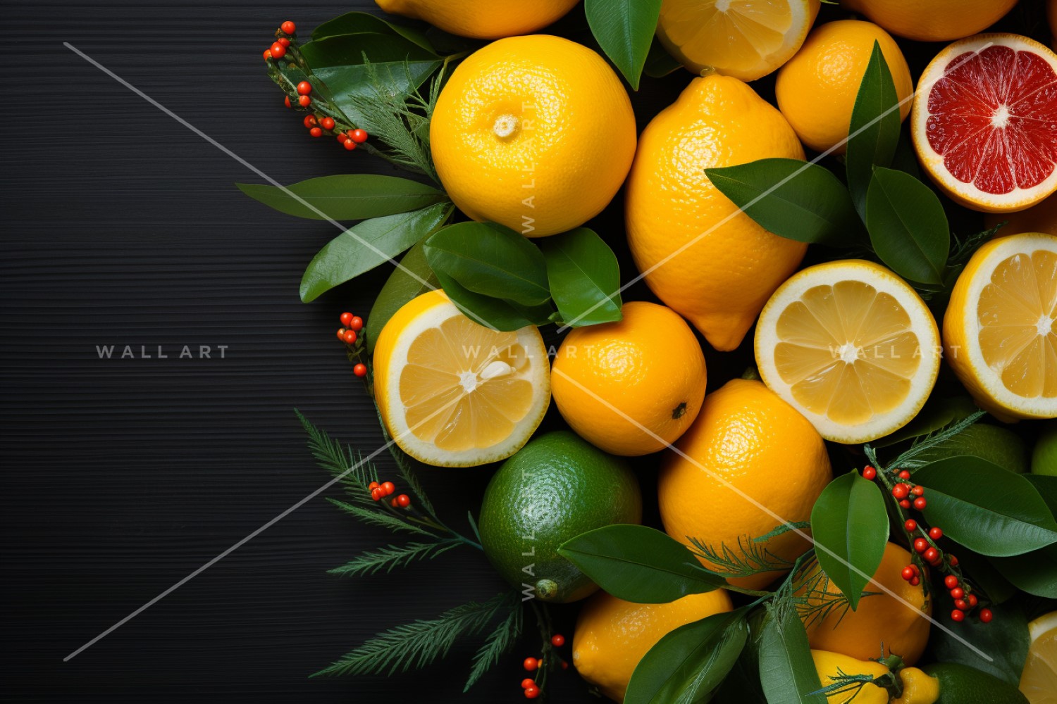 Citrus Fruits Background flat lay on Dark Green Background 16