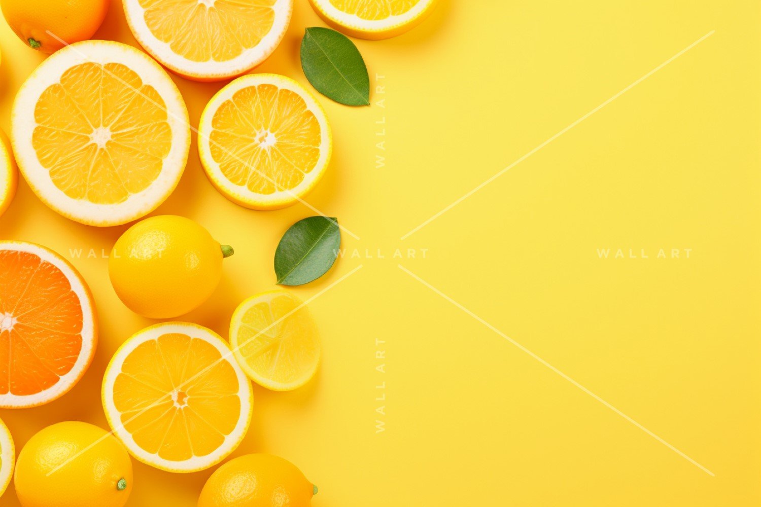 Citrus Fruits Background flat lay on yellow Background 18