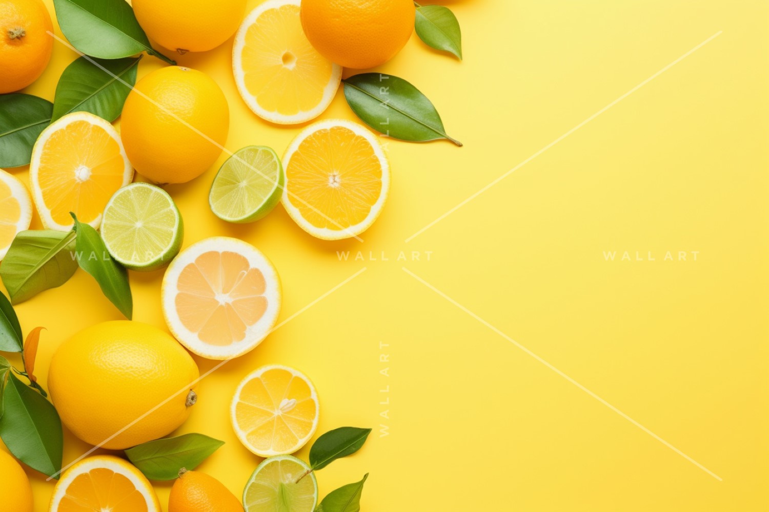 Citrus Fruits Background flat lay on yellow Background 27