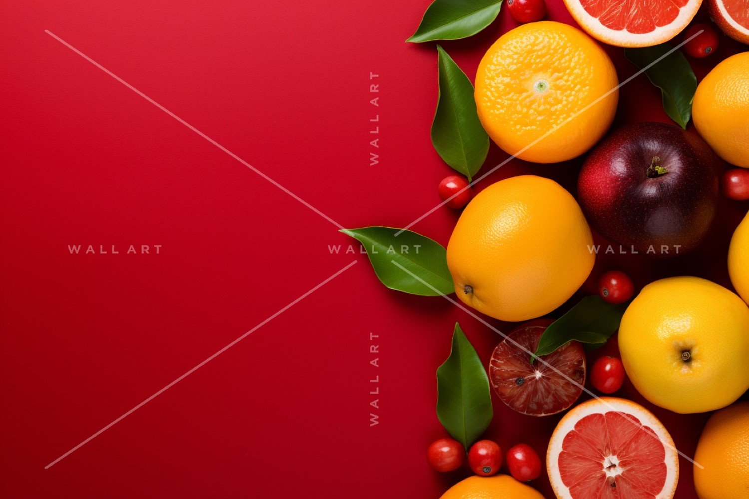 Citrus Fruits Background flat lay on Red Background 33